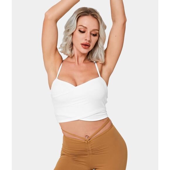 Halara Spaghetti Strap Crossover Plain Cropped Tank Top in White Size Small - Picture 3 of 8